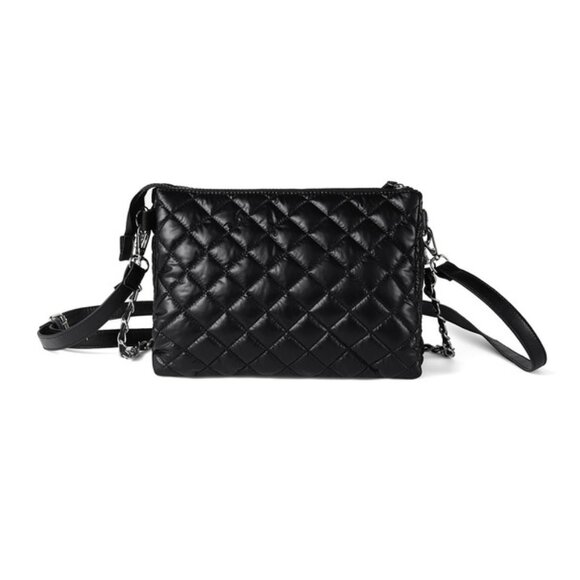 Quilted Puffer Crossbody With Chain Décor Wrap Strap- Black- NWT - Picture 3 of 7